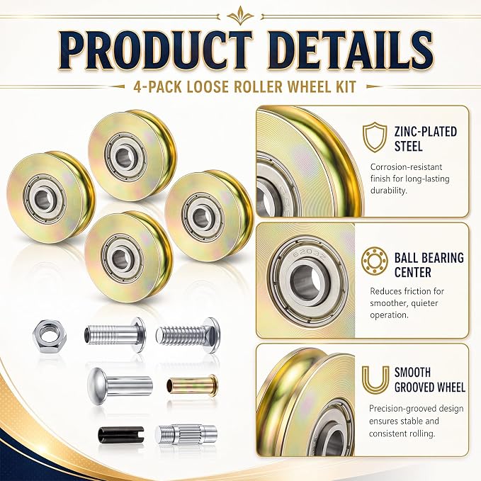 Therwen 4 Pcs 1-1/4 Inch Sliding Door Rollers Patio Roller Kit Sliding Wheels - Image 3