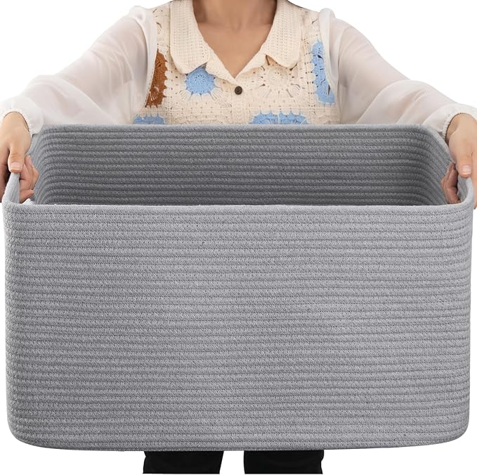 OIAHOMY 75L Large Blanket Basket, Woven Blanket Storage Basket by MasterofSpaceOptimization