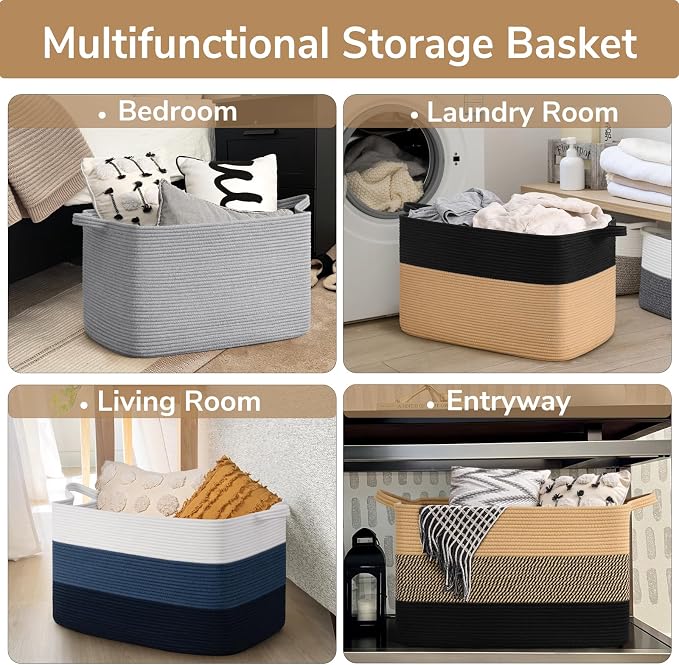 Goodpick 85L Large Woven Rope Blanket Basket, Pillows & Toys, Home Organization - Image 4