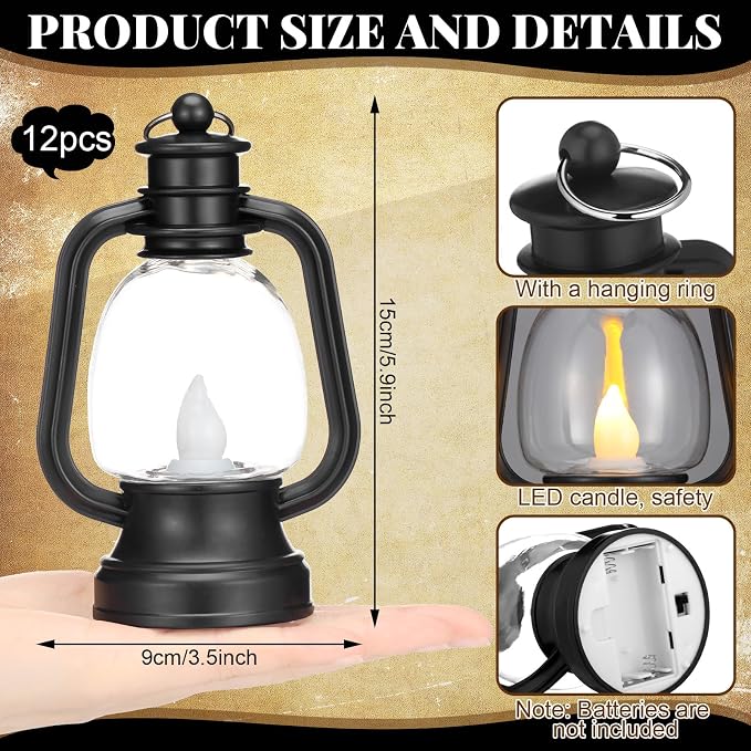 Ferraycle 24 Pcs Mini Lanterns 6 Inch Black Lamp Table Decor | Western Cowboy - Image 3