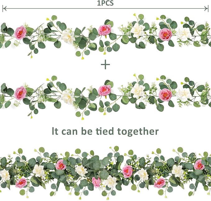 TOCHGREEN 4 Pack Artificial Eucalyptus Flower Garland - Image 4