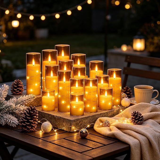 12 Pack Gray Acrylic Flameless Taper Candles, Flickering Black Wick LED Candles - Image 4