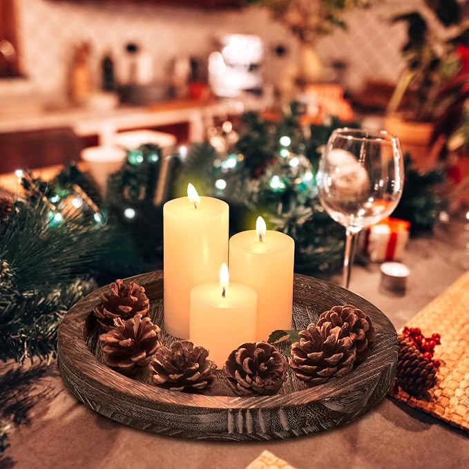 Round Wood Trays Home Decor Farmhouse Coffee Table Centerpieces Decorative | - Image 4