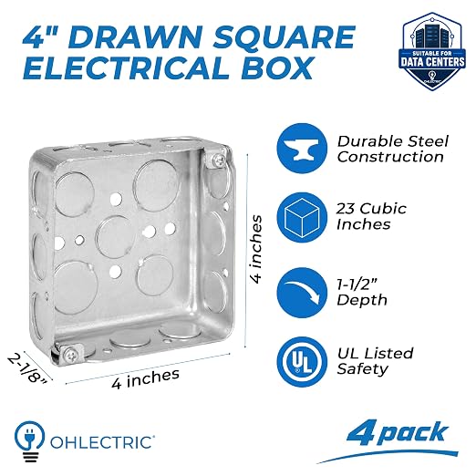 4-Pack 4" Drawn Square Electrical Box - Image 2