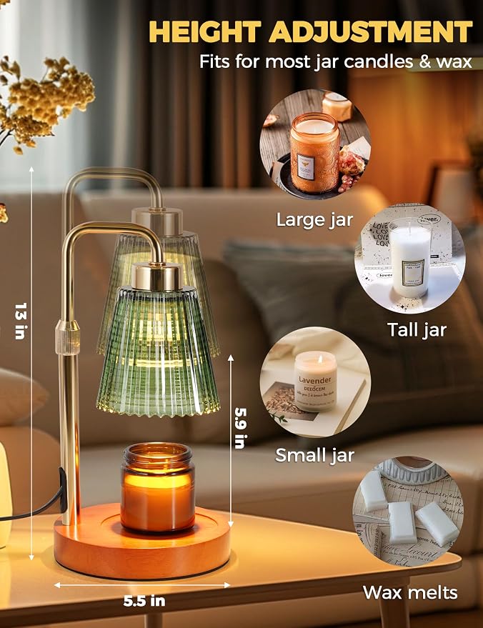Green Candle Warmer Lamp with 24h Cycle Timer, Dimmable Wax Melt Warmer | 24h - Image 3