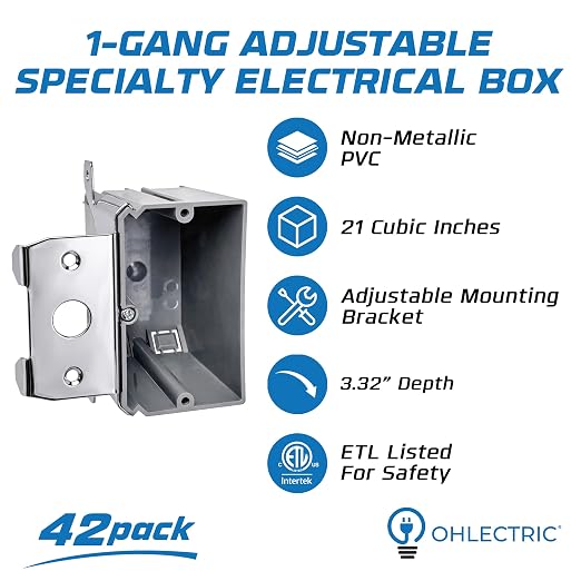 1-Gang Adjustable PVC Electrical Outlet Box 21 Cu in. PVC Junction Box - Image 2