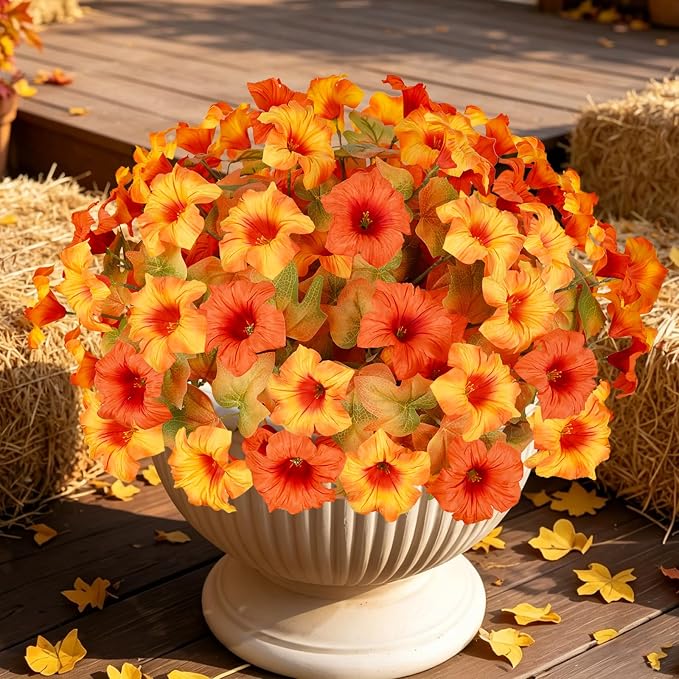 Artificial Fall Flowers for Outdoors, Faux Petunias Autumn Decoration, Fake by ArtistryThatNeverWithers