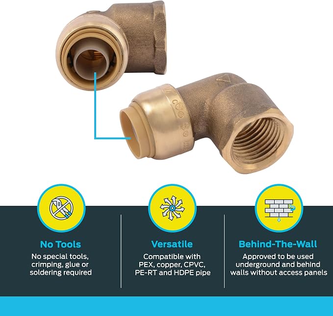 SharkBite 1/2 Inch x 1/2 Inch 90 Degree Female Adapter Elbow, Push to Connect - Image 3