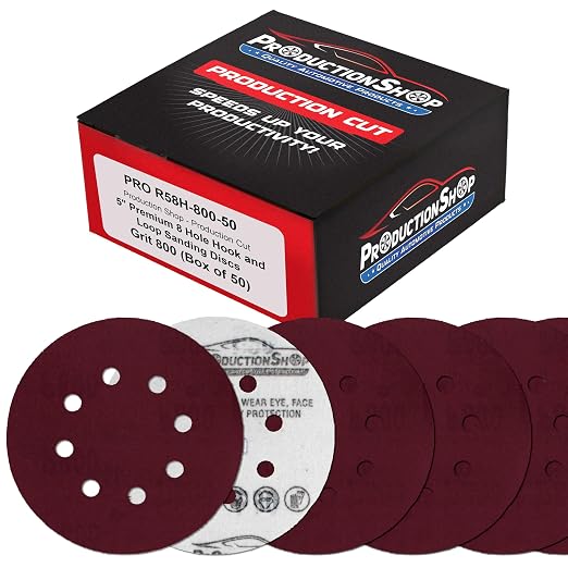 ProductionShop Premium 5" Red 8-Hole Pattern 800 Grit Sanding Discs, Box of 50 by ProductionShop