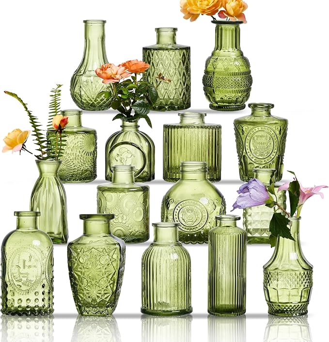 Glass Bud Vases Set of 16 by Unknown