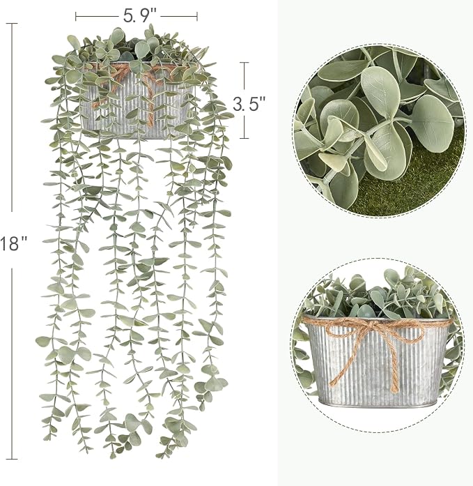 Mkono Fake Hanging Plants in Farmhouse Galvanized Pots - Image 6