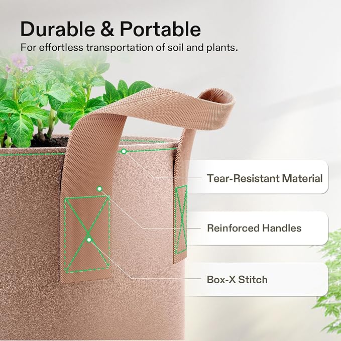 VIVOSUN 5-Pack 20 Gallon Plant Grow Bags Fabric Pots - Image 6