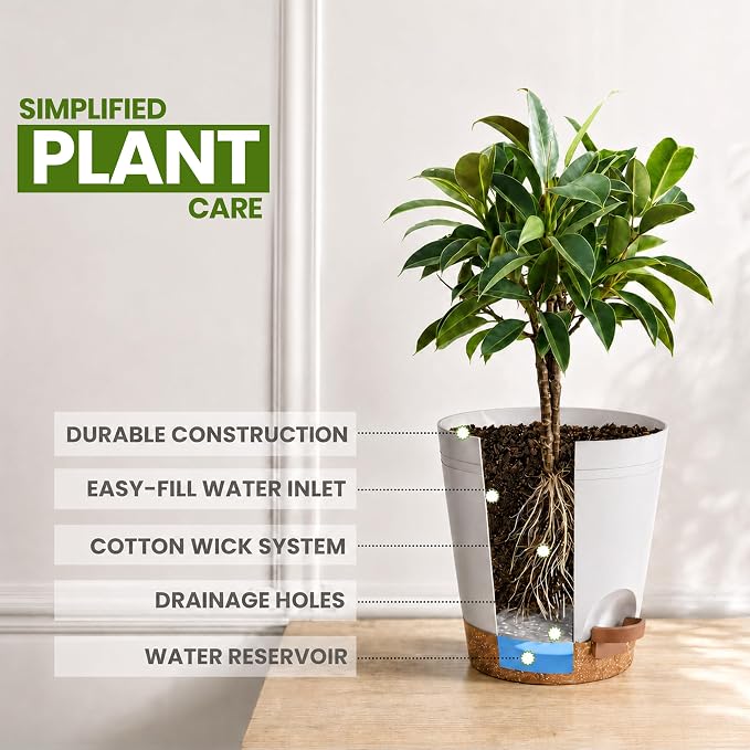 Utopia Home Self Watering Pots for Indoor Plants 6.8"/6.4"/5.9"/5.5"/4.9" Set - Image 4