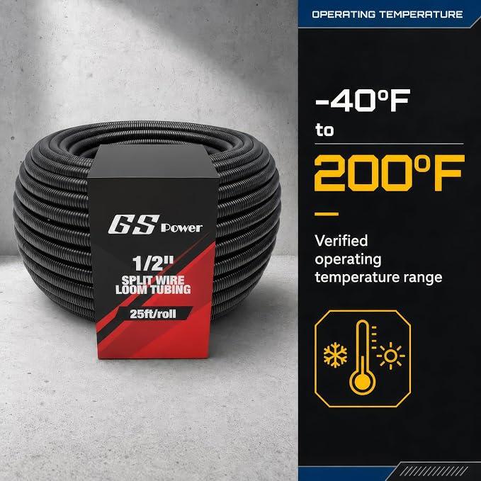 GS Power 1/2 Inch x 25ft Split Wire Loom Tubing, Split Cable Sleeve Cord - Image 6