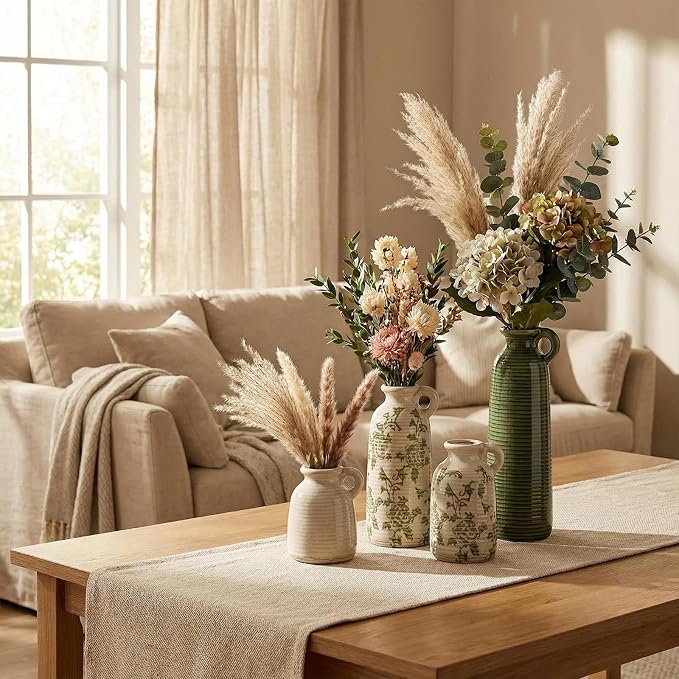 Ceramic Vases Set of 3, Farmhouse Country Flower Vase Home Decor, Living Room - Image 4