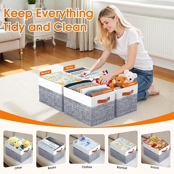 Collapsible Storage Baskets for Shelves, 4 Pack Foldable Fabric Storage Bins - Image 4