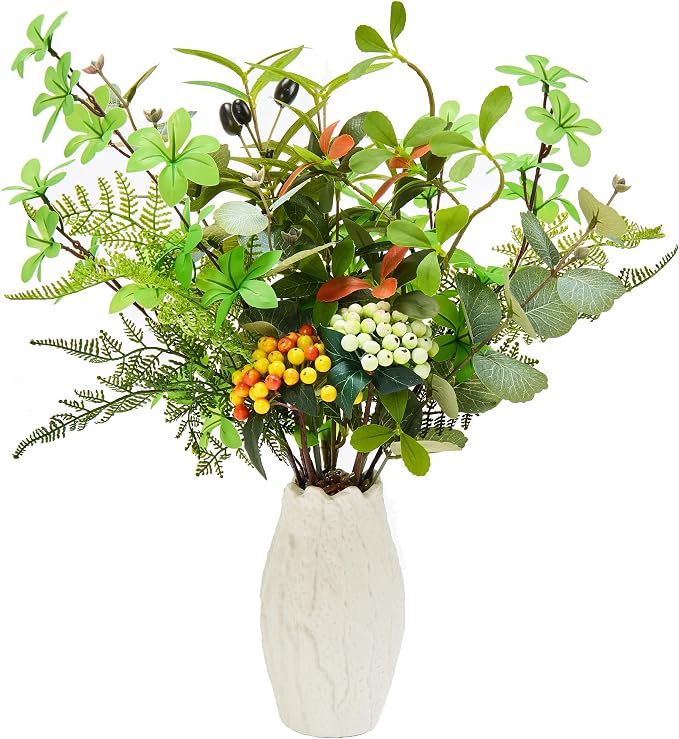 K&Y Realistic Artificial Potted Plants Olive Wild Fern Berry Decor Low by FreeCollocationShowYourself