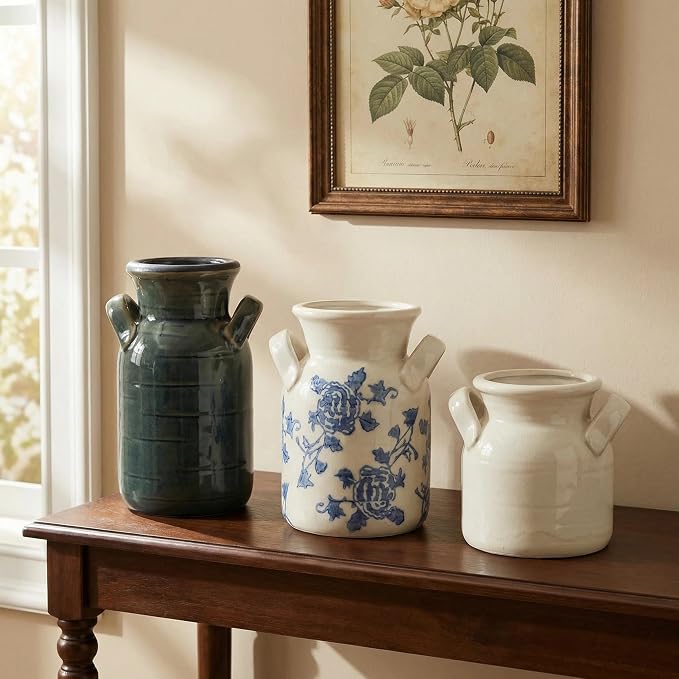 Ceramic Vase Set of 3 with Two Handles, Versatile as Table Centerpiece or - Image 4