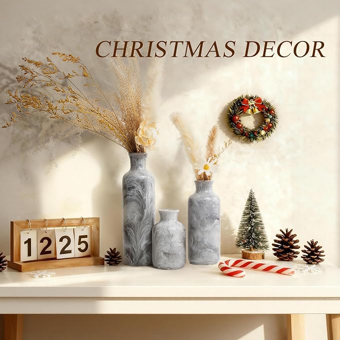 Resin 3 Piece Decorative Vase Set, Mantel and Shelf Decor. Boho Style Vases - Image 8