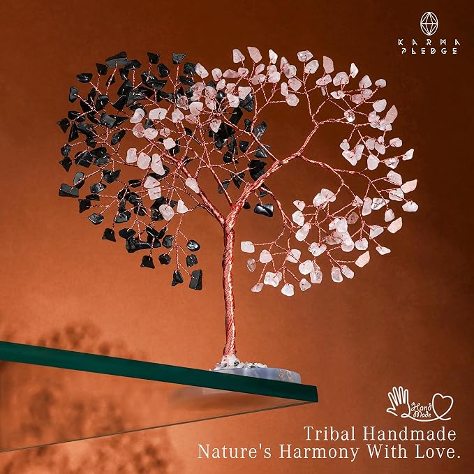 Handmade Healing Crystal Tree of Life Black Obsidian & Rose Quartz Chakra Tree - Image 6