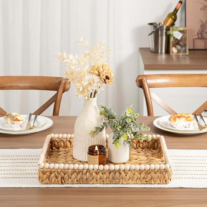 StorageWorks Decorative Trays for Home Decor, Wicker Coffee Table Tray | - Image 7