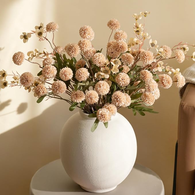 Fake Kiku Flowers, Faux Silk Pompon Mums Artificial Flowers, Chrysanthemum - Image 2
