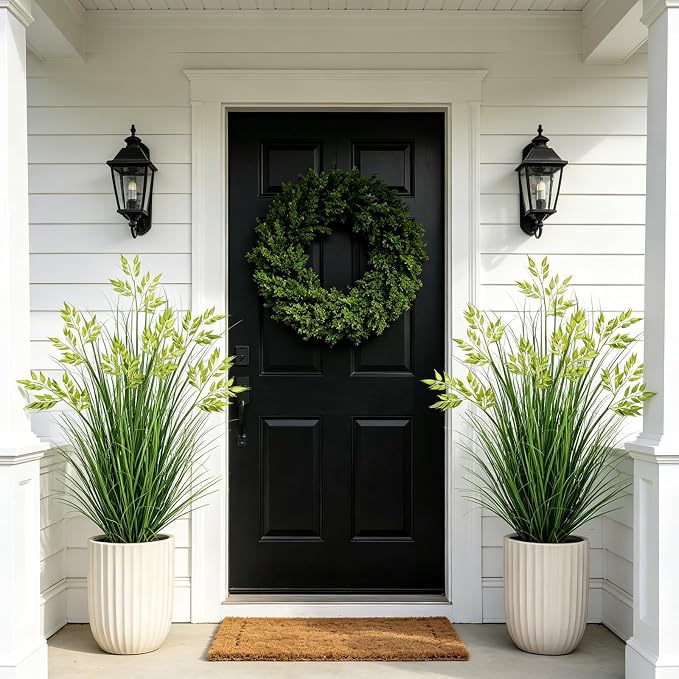 2 Pcs 4FT Tall Artificial Grass Plants Potted Fake Greenery Floor Plants | Faux - Image 3