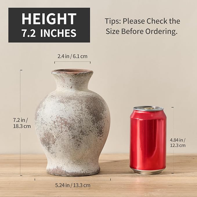 7.2" Ceramic Vase for Home Decor, Decorative Terracotta Farmhouse Rustic Vases - Image 2