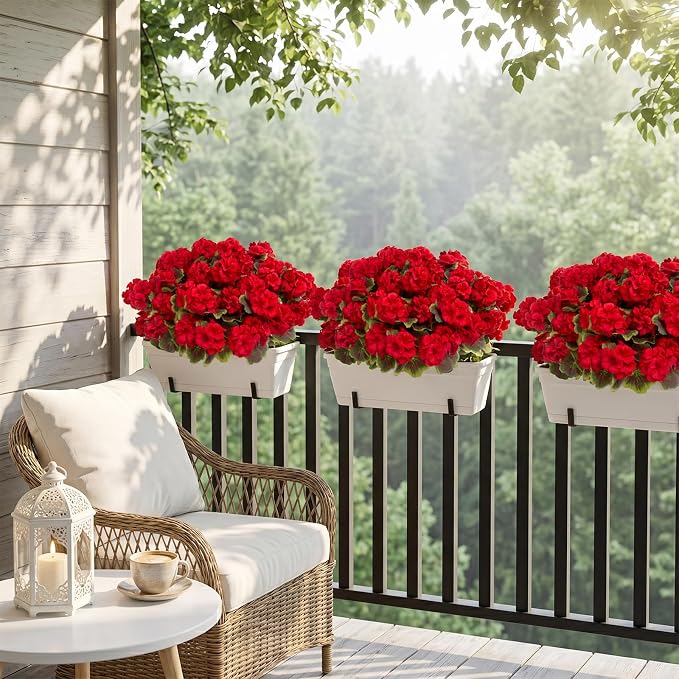lovemoon 8 Pcs Artificial Geranium Plant Realistic Silk Flowers - Image 7