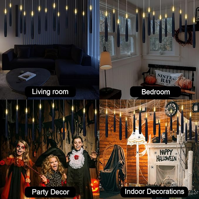 GenSwin Flameless Floating Candles Wand Halloween Decorations Black 22pcs | 6H - Image 5