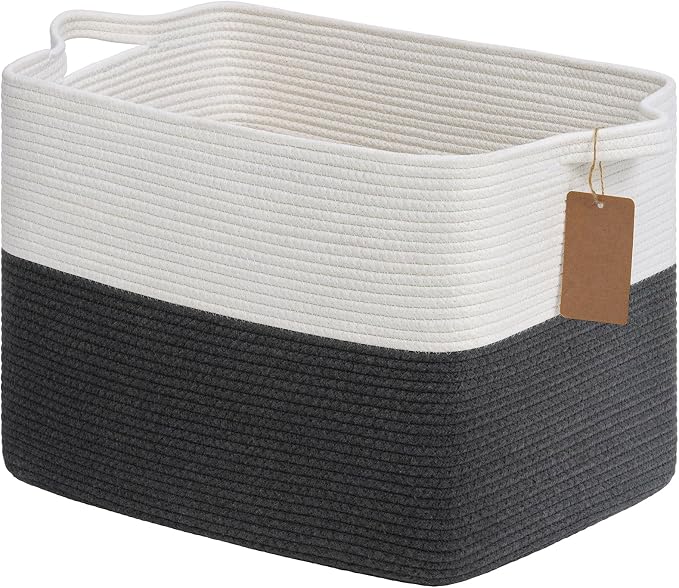 Goodpick 50L Large Woven Rope Storage Basket, Dark Gray | 18" × 14" × 12" by Goodpick
