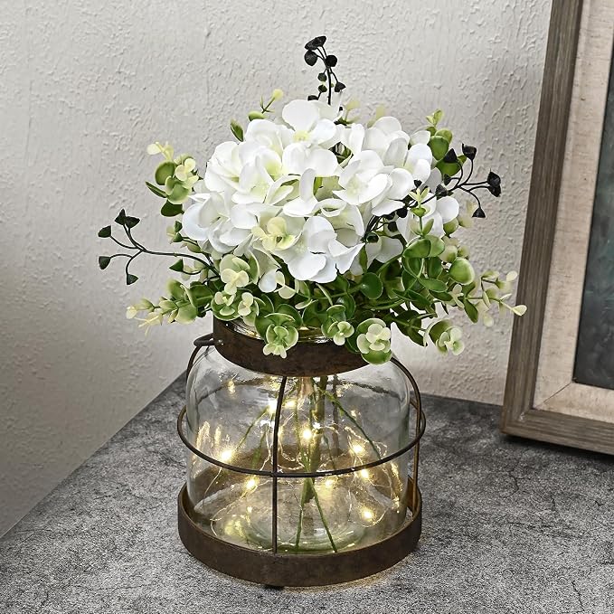 Farmhouse Glass Lantern Vase Vintage Flower Vases & Plants Hydrangea Lights | by FIAHOSEY