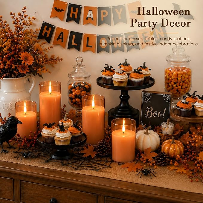 Homemory Orange Glass Flameless Candles, Fall Decor, Remote Timer, 3 Pack | - Image 7
