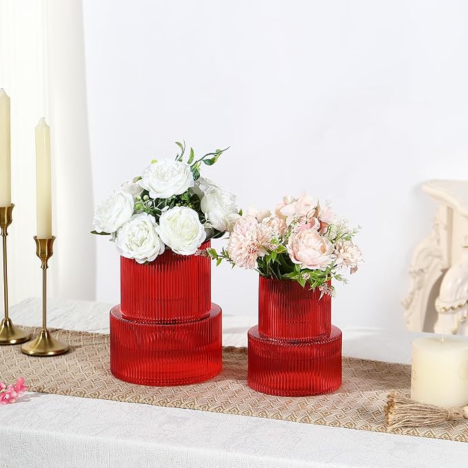 Ribbed Glass Vases for Bouquet, Modern Vase for Living Room, Coffe Table - Image 2