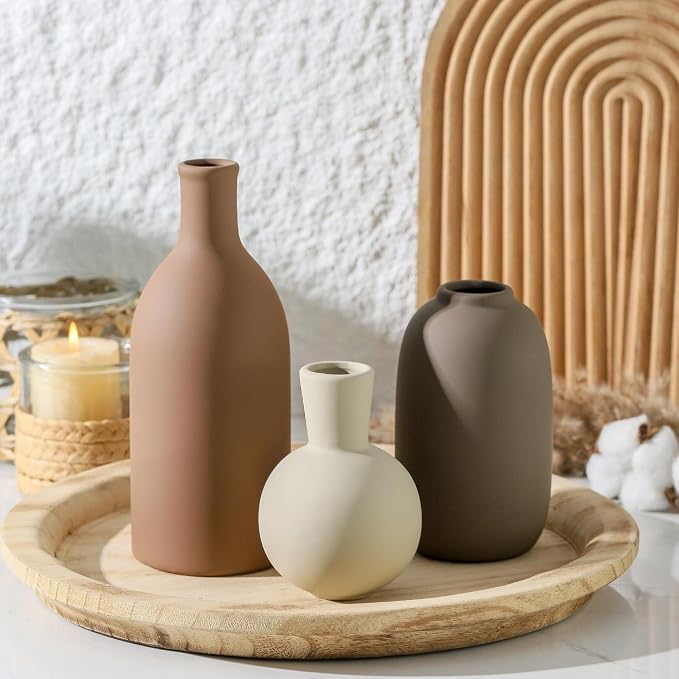 Ceramic Vases Set of 3, Modern Neutral Rustic Farmhouse Home Decor Pottery - Image 8