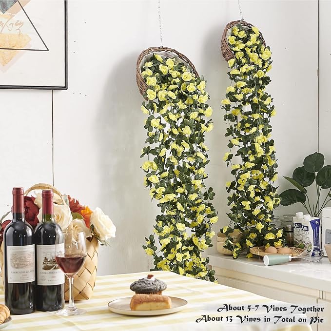 8Pcs x 8.2FT Artificial Flower Garland Rose Vine Decor, Hanging Faux Roses - Image 2