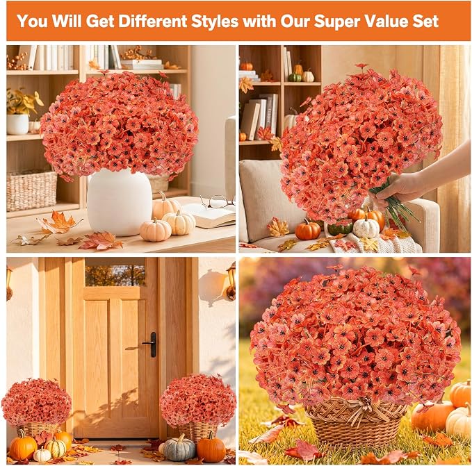 Powbrace 60 Pack Artificial Fall Flowers Mums - Image 3