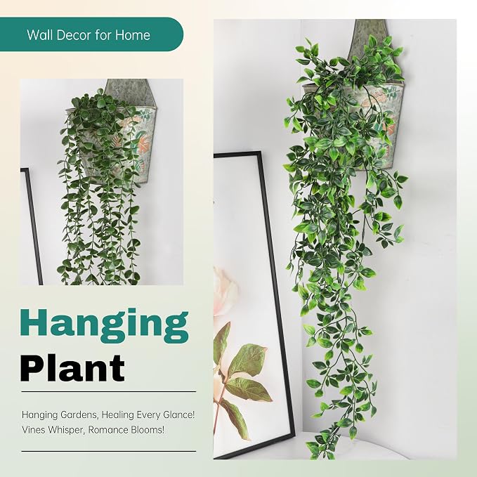 Der Rose 2Pcs Fake Hanging Plants Artificial in Black Pots - Image 4
