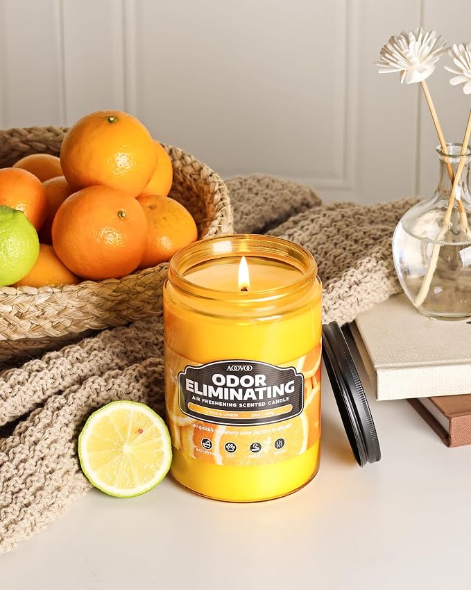 AOOVOO Citrus Lemon Odor Eliminating Candle - 22oz Soy Candles - Image 4