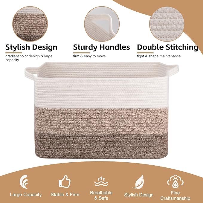 OIAHOMY Large Blanket Basket, 65L Cotton Rope Woven Laundry Basket, Toy Bin - Image 6