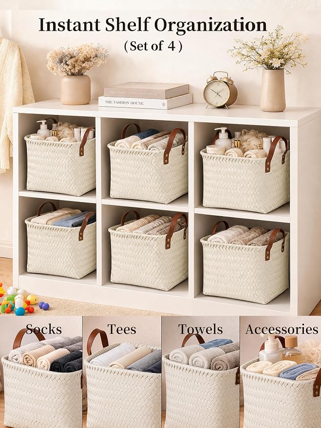 Wicker Storage Baskets, 4 Pack Woven Baskets - Image 3