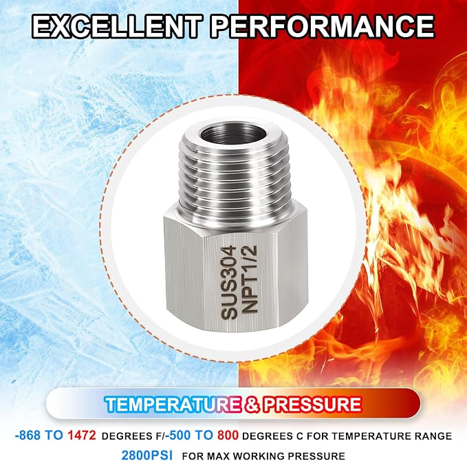 1 Pack 304 Stainless Steel FeMale to Male Adapter, 1/2" FeMale NPT x 1/2" Male - Image 7