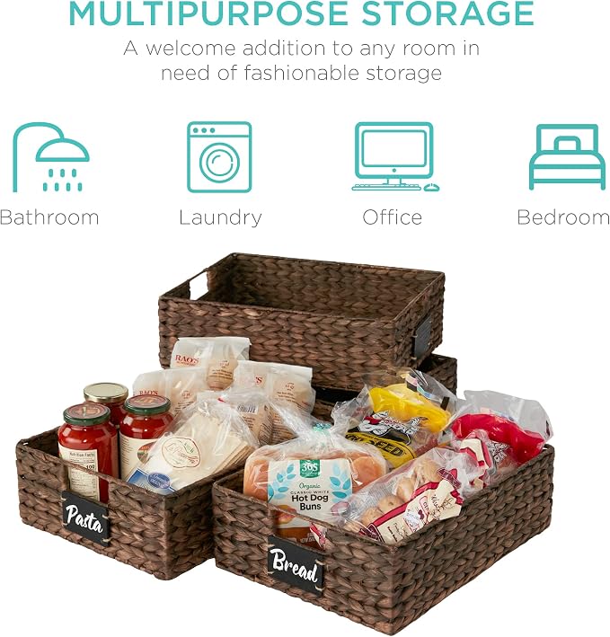 Best Choice Products Set of 4 16x12in Large Water Hyacinth Pantry Baskets - Image 6