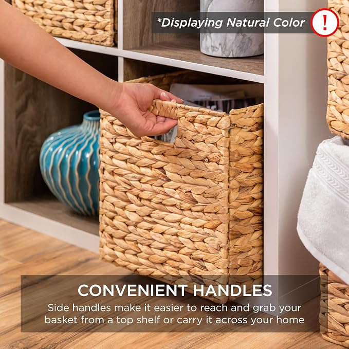 Best Choice Products 12x12in Pack of 5 Cube Storage Baskets, Water Hyacinth - Image 7