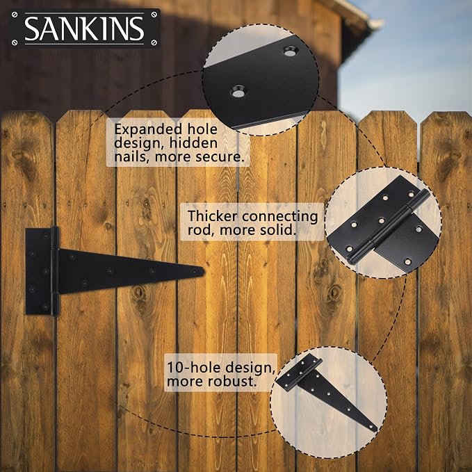 12 Inch T-Strap Shed Door Hinges Heavy Duty, Yard Door, Barn Door Gates - Image 4