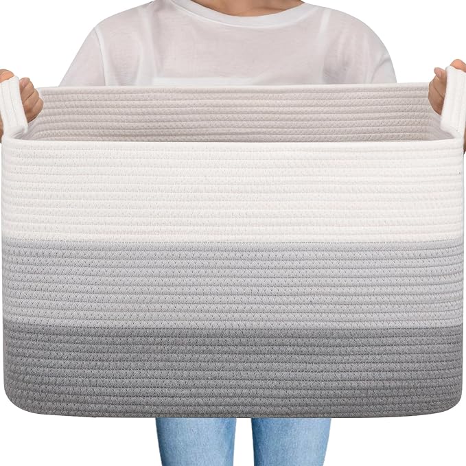 OIAHOMY Large Blanket Basket, 65L Cotton Rope Woven Laundry Basket, Toy Bin by MasterofSpaceOptimization