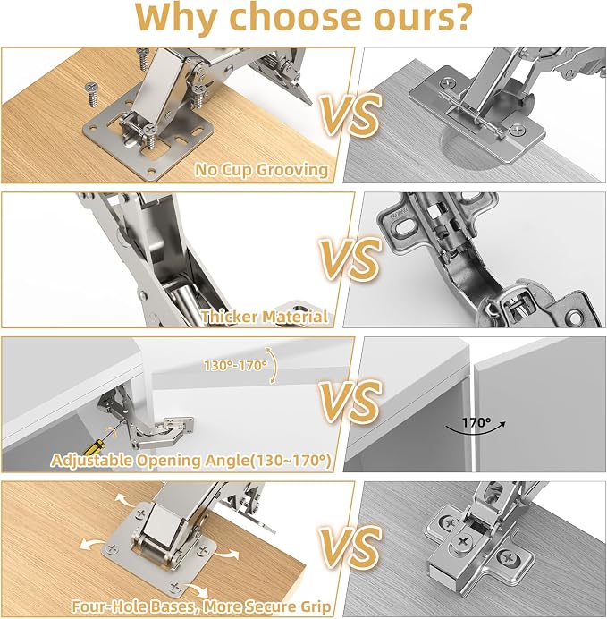 Furniware 2 Pair 170 Degree Frameless Soft Close Cabinet Hinges, Heavy Duty - Image 5