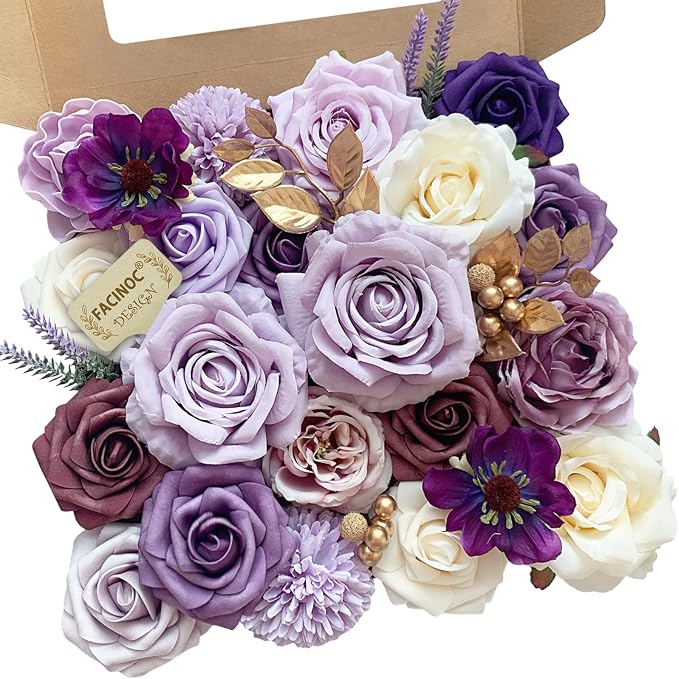 FACINOC Roses Artificial Flowers Purple Fake Flower by FACINOC