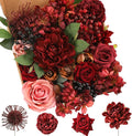 Artificial Flowers Combo Burgundy Flowers Mix Silk Flowers Dahlia Roses by FloweroyalCrafts