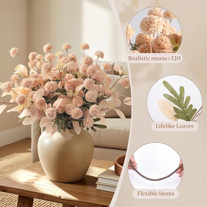 Alupssuc 16Pcs Faux Silk Mums Artificial Flowers - Image 2